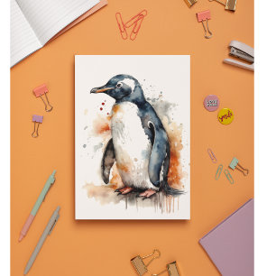 Carte De Remerciements Coucher de soleil Aquarelle Pingouin