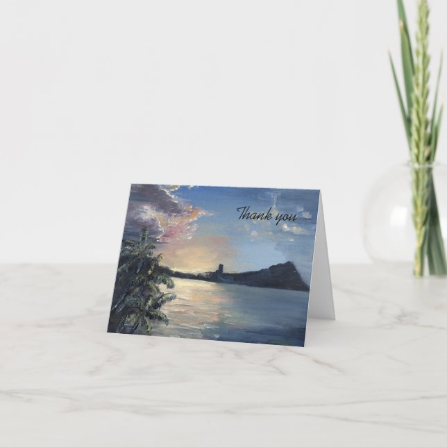 Carte De Remerciements Coucher de soleil sur Diamond Head à Hawaii (Devant)