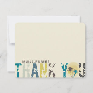 Carte De Remerciements Coucher de soleil tropical Palmiers Photo Mariage