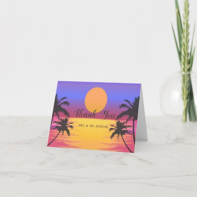Carte De Remerciements Coucher du soleil de mariage sur la plage (Devant)