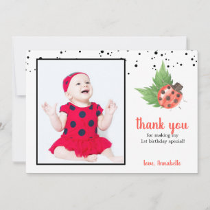 Carte De Remerciements Couleur d'eau douce Ladybug 1er anniversaire