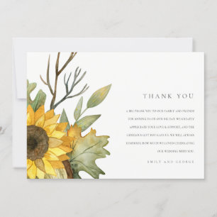 CARTE DE REMERCIEMENTS COULEUR D'EAU JAUNE RUSTIQUE MARIAGE FLORAL