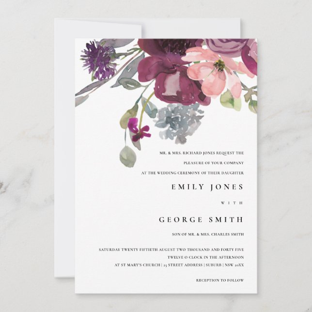CARTE DE REMERCIEMENTS COULEUR D'EAU LILAC PURPLE FLORALE INVITER (Devant)