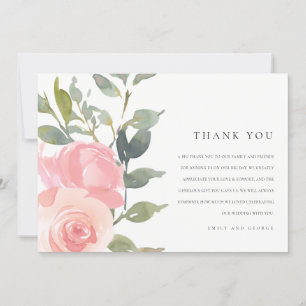 CARTE DE REMERCIEMENTS COULEUR D'EAU ROSE ROSE DOUCE MARIAGE FLORAL