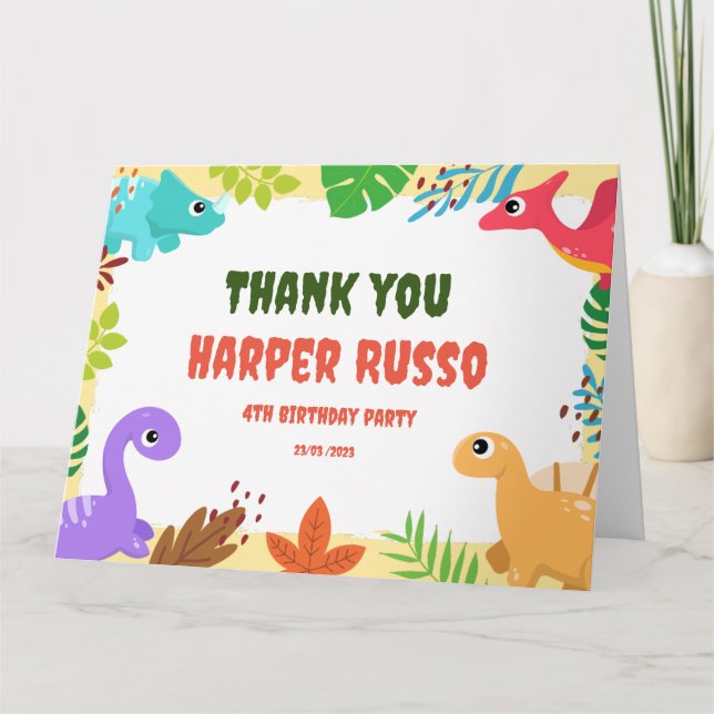 Carte De Remerciements Couleur mignonne Dino fête d'anniversaire (Devant)