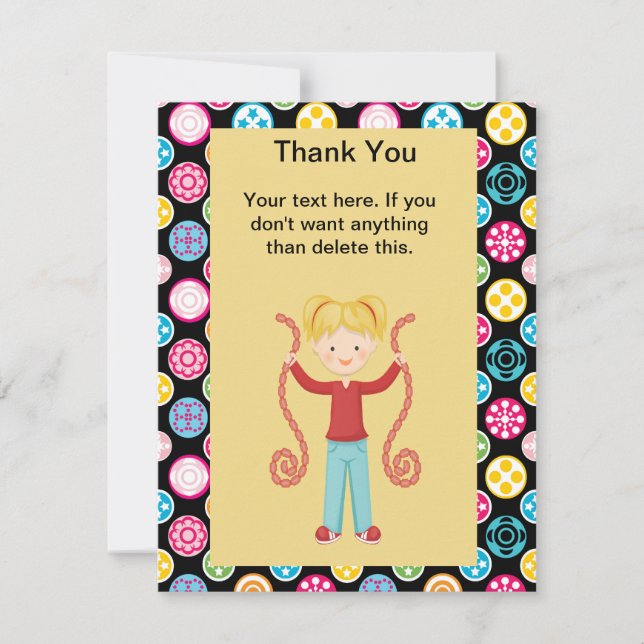 Carte De Remerciements Couleur mignonne et multi, anniversaire GirlThank (Devant)