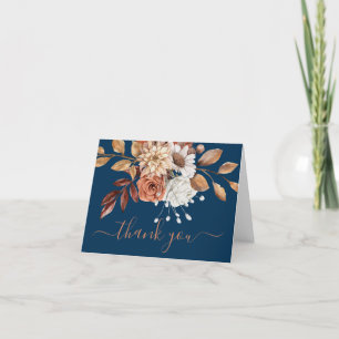 Carte De Remerciements Couleurs d'automne Aquarelle Floral Marine Bleu