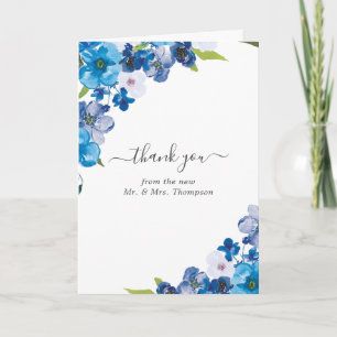 Carte De Remerciements Couleurs du Mariage Floral bleu photo