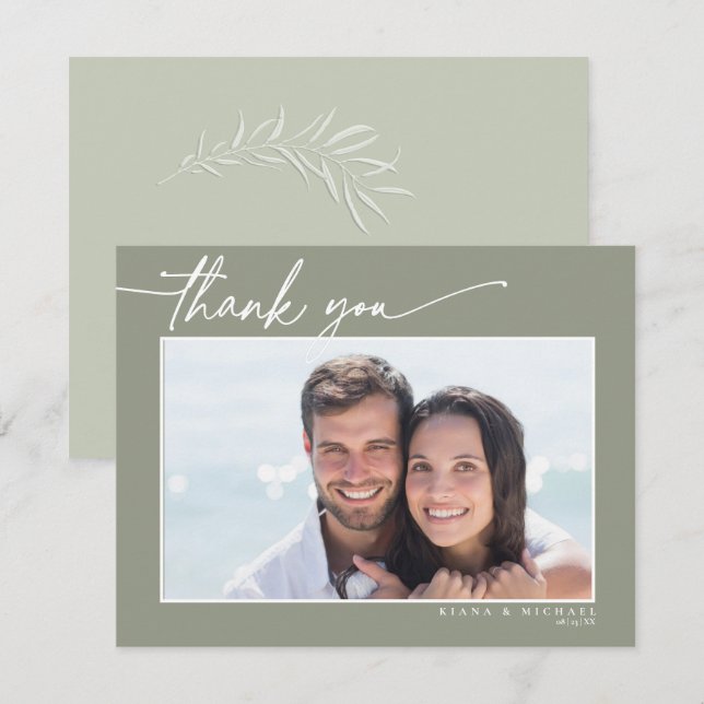 Carte De Remerciements Couleurs Eucalyptus Mariage Vert ID901 (Devant / Derrière)