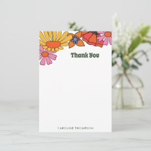Carte De Remerciements Couleurs Personnalisées Fleuris Rétro Groovy Moder