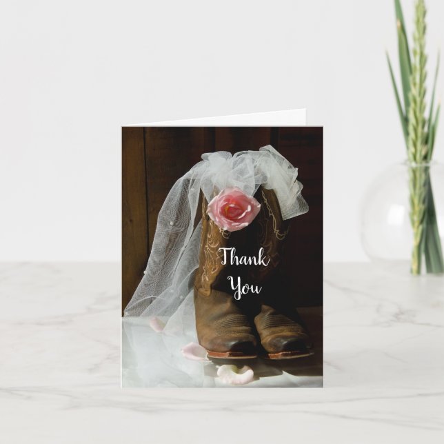Carte De Remerciements Country Rose Cowboy Boots Bridesmaid Thank (Devant)