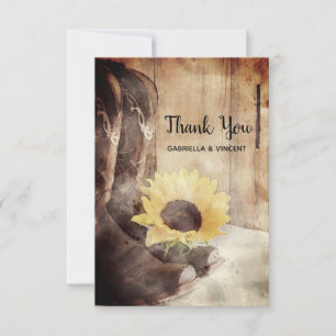 Carte De Remerciements Country Sunflower Mariage Ouest Aquarelle