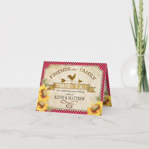 Carte De Remerciements Country Sunflowers Gingham Check Rustic Thank You