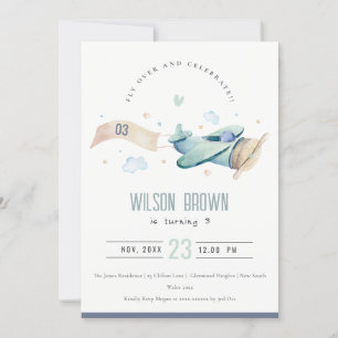 Carte De Remerciements Coup de vol sur avion Nuage Coeur Anniversaire Inv