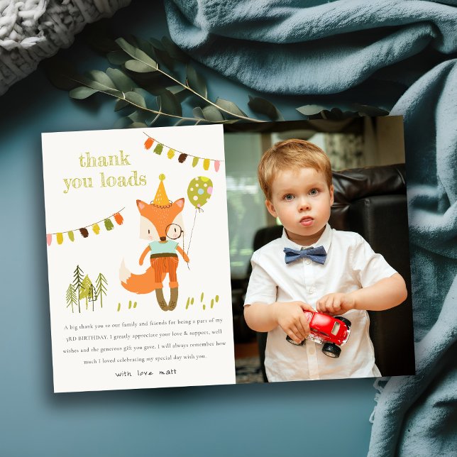 Carte De Remerciements Coupe Woodland Fun Party Fox Anniversaire de enfan (Créateur téléchargé)