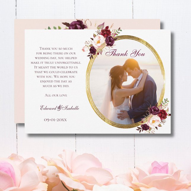 Carte De Remerciements Couple flamboyant rose et bordeaux Rose Floral (Créateur téléchargé)