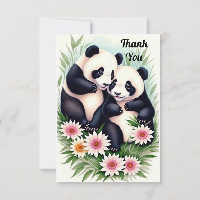 Carte De Remerciements Couple Panda CuteCarte de remerciementsFlat (Devant)
