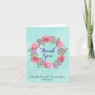 Carte De Remerciements Couronne aquarelle florale Mariage Remerciements