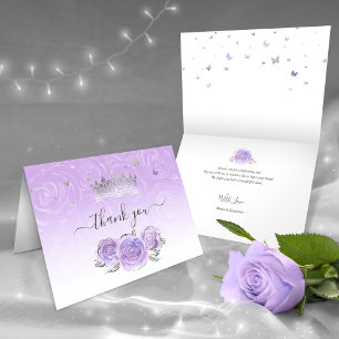 Carte De Remerciements Couronne d'argent Rose lilas clair Élégante pliée