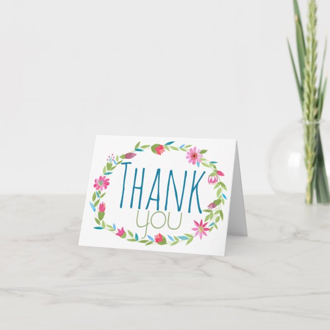 Carte De Remerciements Couronne de bienvenue aquarelle florale rose bleu  (Devant)