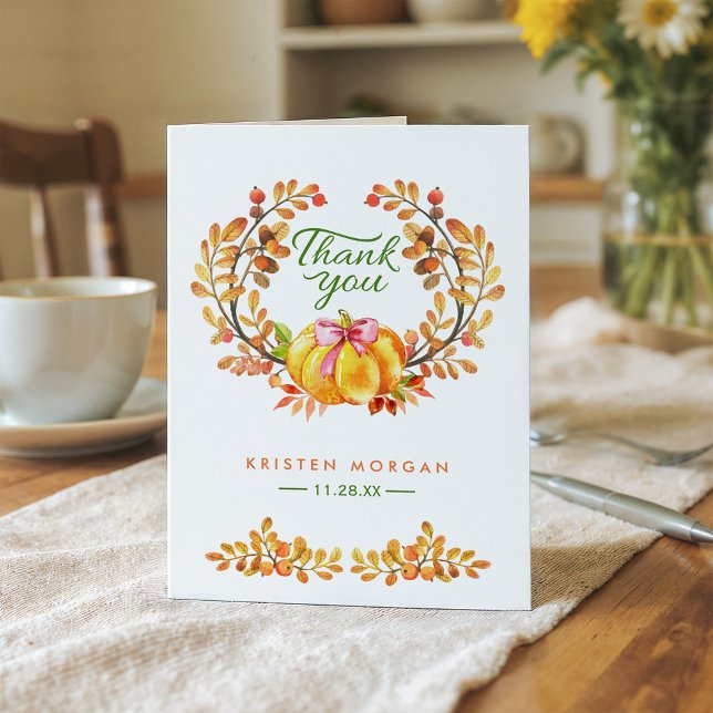 Carte De Remerciements Couronne de feuilles d'automne rustique Citrouille (Créateur téléchargé)