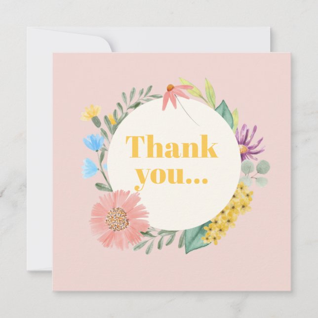 Carte De Remerciements Couronne de fleurs sauvages à l'aquarelle pour un  (Devant)