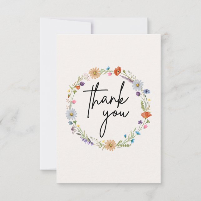 Carte De Remerciements Couronne de fleurs sauvages aquarelle (Devant)
