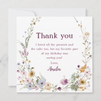 Carte De Remerciements Couronne de fleurs sauvages aquarelle pour un carr