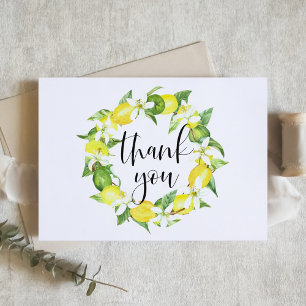 Carte De Remerciements Couronne de mariage à l'aquarelle avec citrons et 