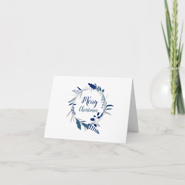 Carte De Remerciements Couronne de Noël bleue, client saisonnier (Devant)