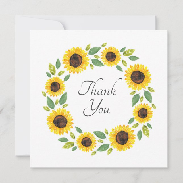 Carte De Remerciements Couronne de tournesol aquarelle peinte à la main (Devant)