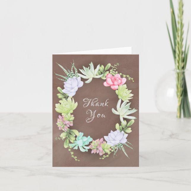 Carte De Remerciements Couronne de verdure succulente pour la douche de m (Devant)