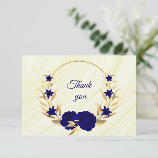 Carte De Remerciements couronne d'or bleu royal (Debout devant)