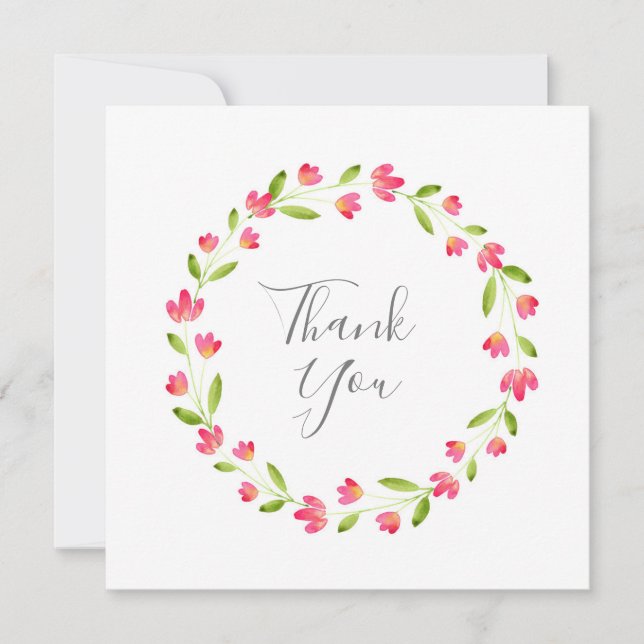 Carte De Remerciements Couronne florale aquarelle rose jaune vert (Devant)