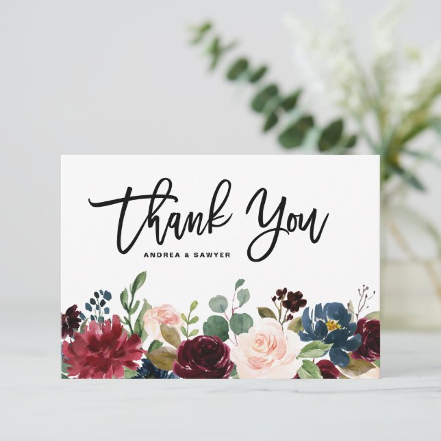 Carte De Remerciements Couronne florale automnale à l'aquarelle Boho (Debout devant)