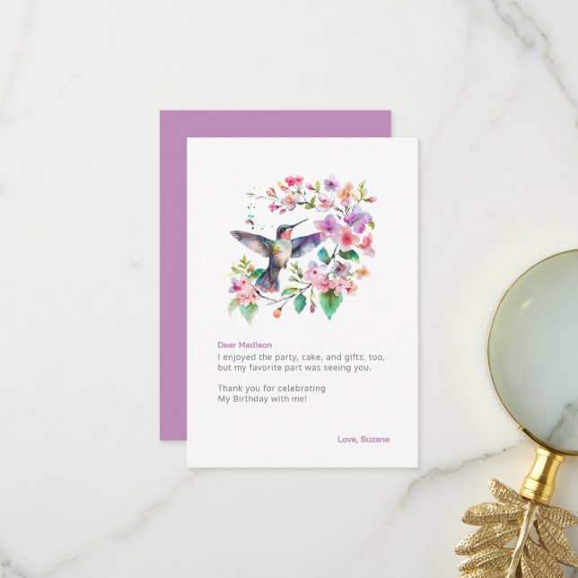 Carte De Remerciements Couronne florale de colibris  (Devant/Arrière en situation)