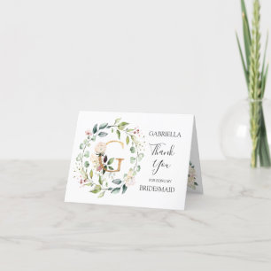 Carte De Remerciements Couronne florale Demoiselle d'honneur  lettre G Ca