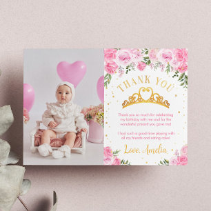 Carte De Remerciements Couronne florale en or rose pour la princesse d'an