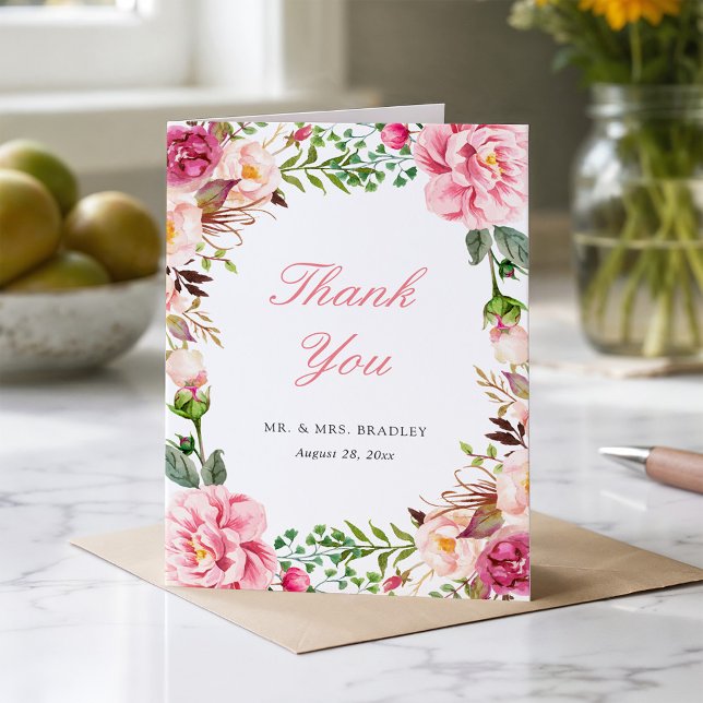 Carte De Remerciements Couronne florale rose pâle moderne de remerciement (Créateur téléchargé)