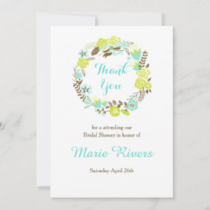 Carte De Remerciements Couronne florale verte et marron pour la douche de