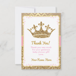 Carte De Remerciements Couronne royale de Parties scintillant or rose Car