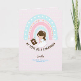 Carte De Remerciements Coutume Première Sainte Communion Cute Brown Coiff