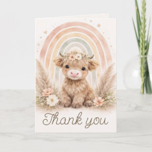Carte De Remerciements Couverture de Baby Shower Bohème Vache des Highlan