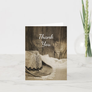 Carte De Remerciements Cowboy Casquette Barn Wood Western Bridesmaid Merc