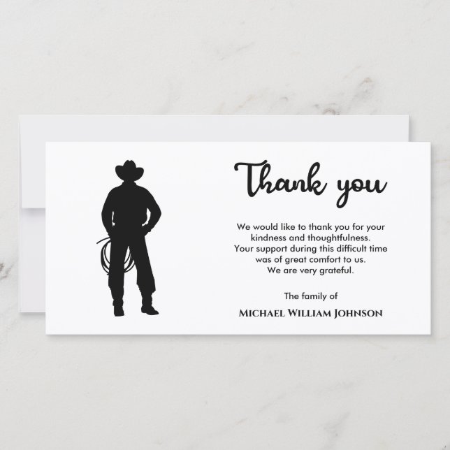 Carte De Remerciements Cowboy noir et blanc Funérailles commémoratives La (Devant)