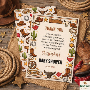 Carte De Remerciements Cowboy Wild West Rodeo Ranch Bébé Occidental Rus