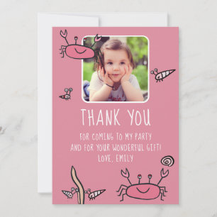 Carte De Remerciements Crabe rose mignon Animaux de la mer Photo Annivers