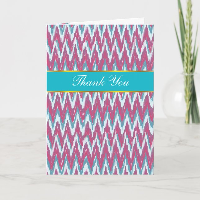 Carte De Remerciements Cranberry et Turquoise Motif iKat ZigZag (Devant)