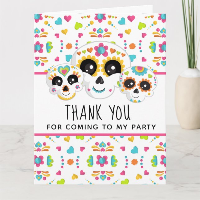 Carte De Remerciements Crâne de Sucre Dia de La Muerte Anniversaire Hallo (Devant)