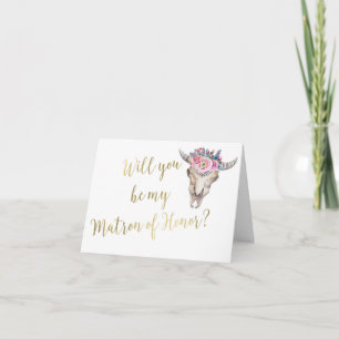 Carte De Remerciements Crâne de vache Boho Mariage Gold Matron d'honneur